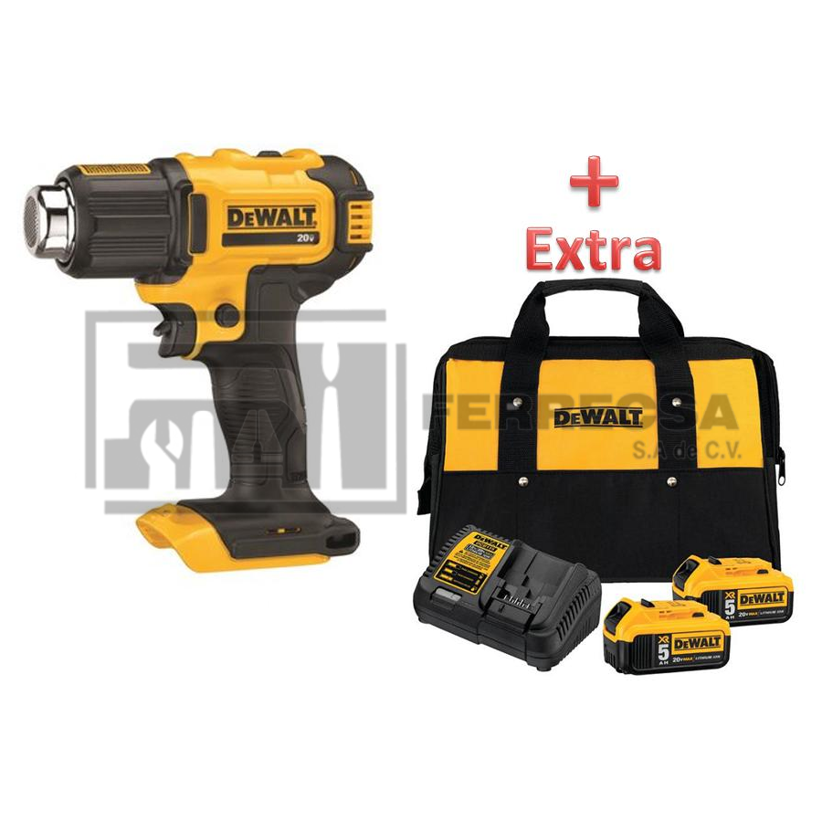 COMBO PISTOLA CALOR 20V 5AMP DCE530B DCB205 2CK DEWALT Tienda Ferrecsa