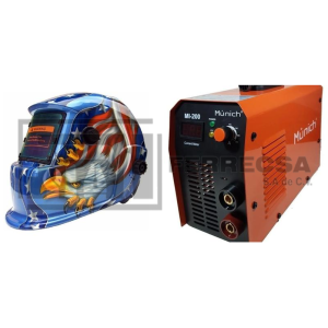 SOLDADOR-INVERSOR BI-VOLTAGE 200AMP C/CARETA MI-200 MUNICH*