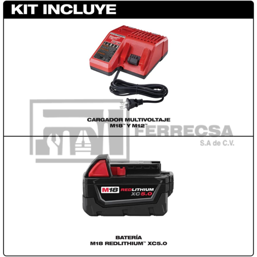 KIT CARGADOR Y BATERIA 18V 5 AMP 48-59-1850 MILWAUKEE*