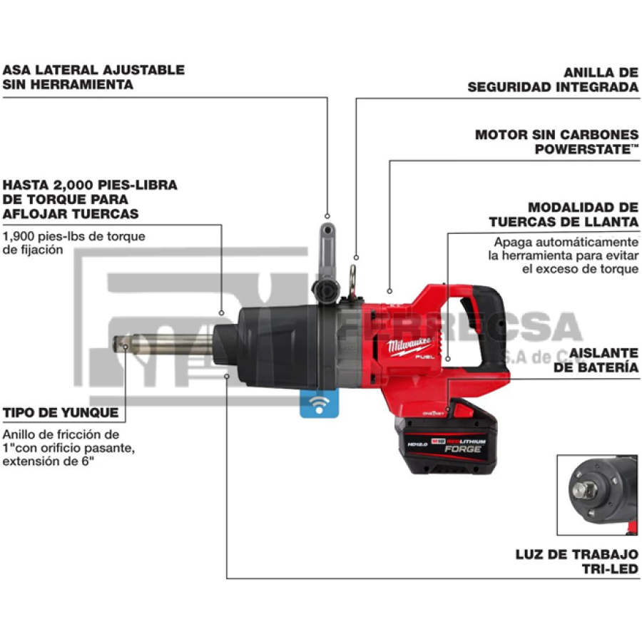 LLAVE IMPACTO 1" M18 FUEL 12AMP LARGA 2869-22HD MILWAUKEE*