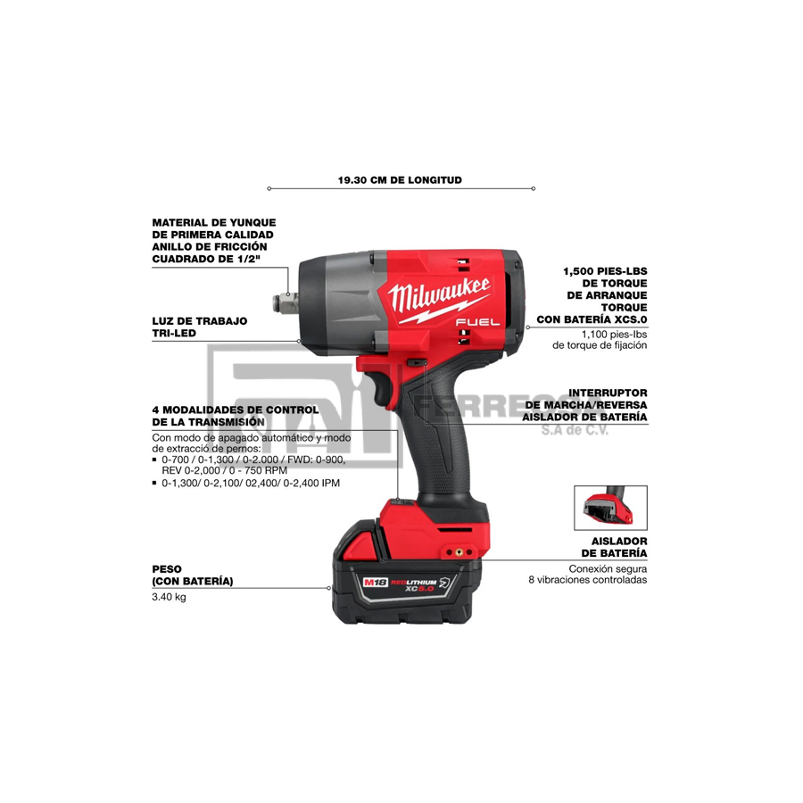 LLAVE IMPACTO 1/2" M18 5AMP FUEL 2967-22 MILWAUKEE*