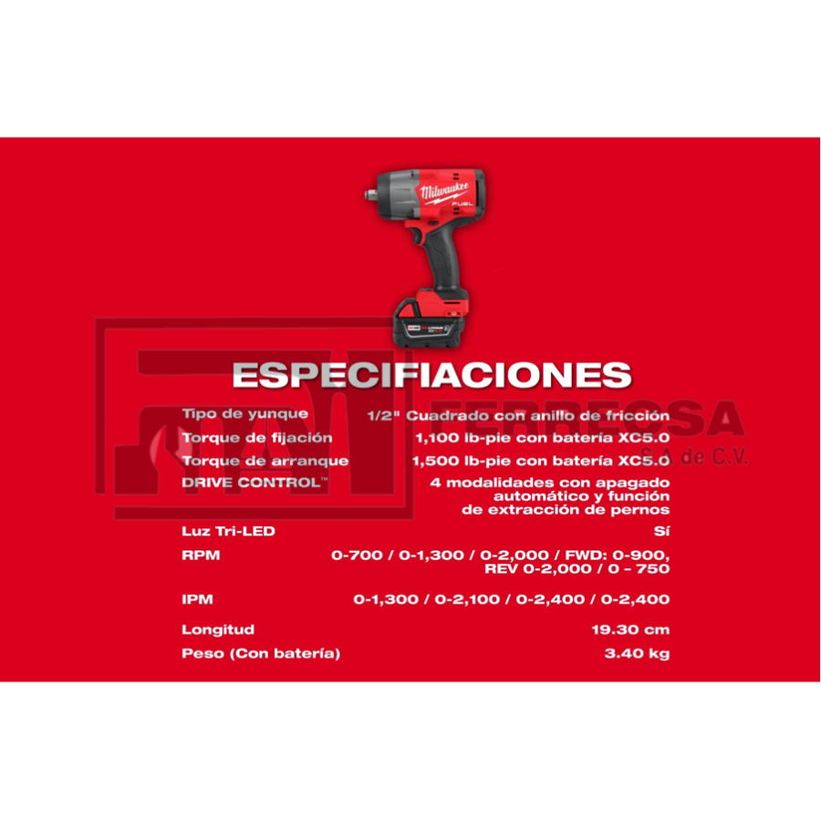 LLAVE IMPACTO 1/2" M18 5AMP FUEL 2967-22 MILWAUKEE*