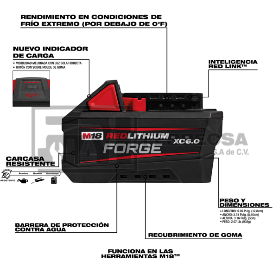 BATERIA M18 FORGE XC 6 AMP 48-11-1861 MILWAUKEE*