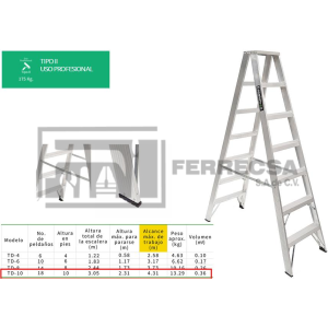 ESCALERA TIJERA DOBLE 18ESC 3.05M 175KG TD-10 ESCALUMEX*