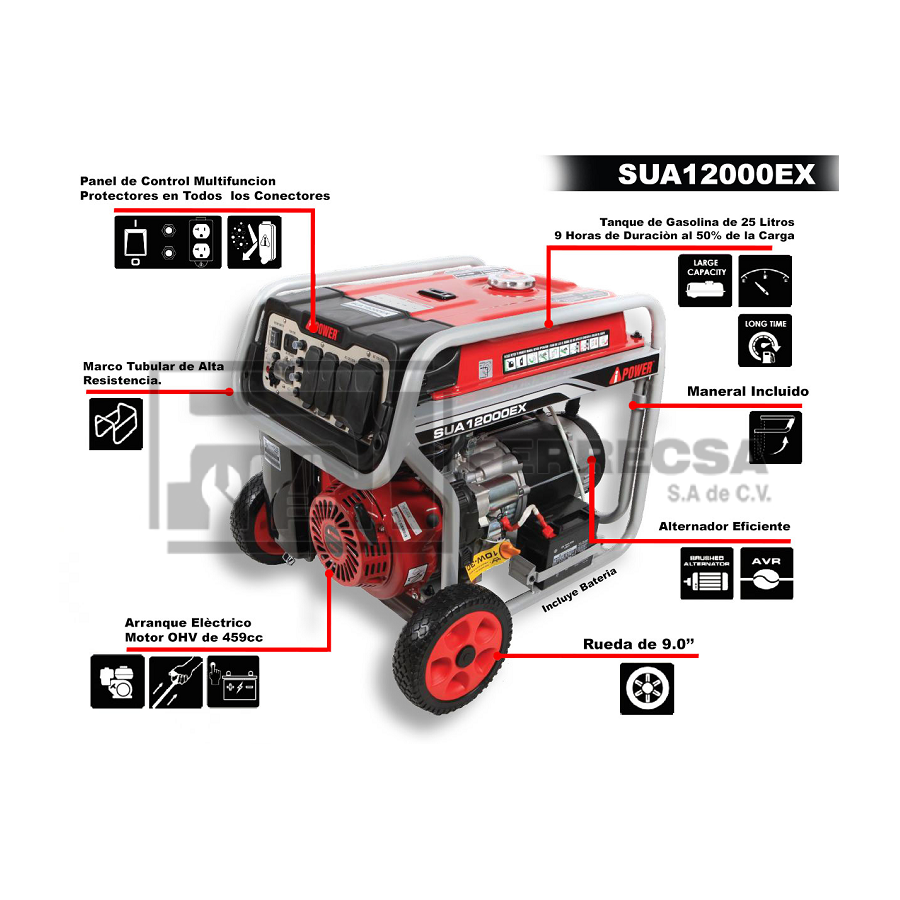 GENERADOR PORTATIL MARCHA 12000W-9000W SUA12000EX AIPOWER*