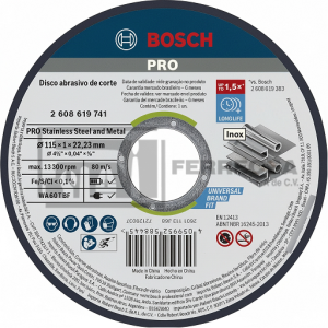 DISCO DE CORTE P/ACERO INOX 4 1/2 2608602220/2608619741 BOSCH